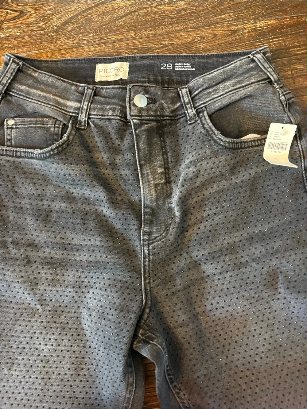 Anthropologie Pilcro Gem Straight Leg Jeans Womens 28 Black NWT Rhinestone
